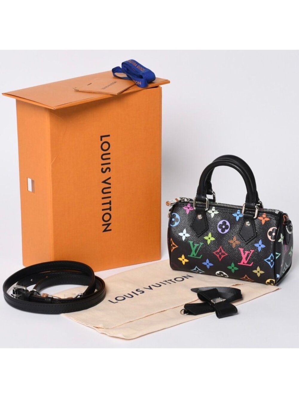 Louis Vuitton Nano Speedy Takashi Murakami Multicolor Black 2-Way Bag Leather